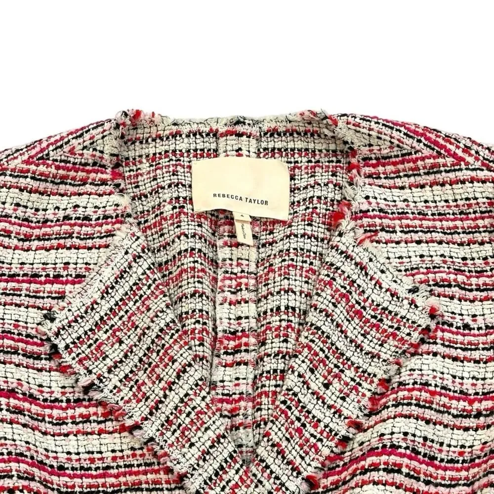Rebecca Taylor Tweed Blazer Womens Size 4 Striped Blue & Red Cotton Blend